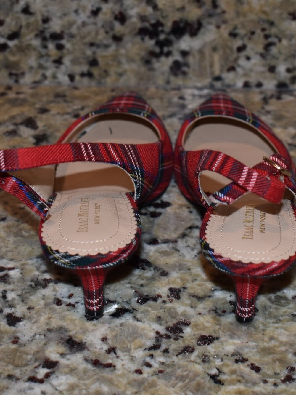 Isaac Mizrahi Red Plaid Slingback Kitten Heels Size 7 - Picture 2 of 7